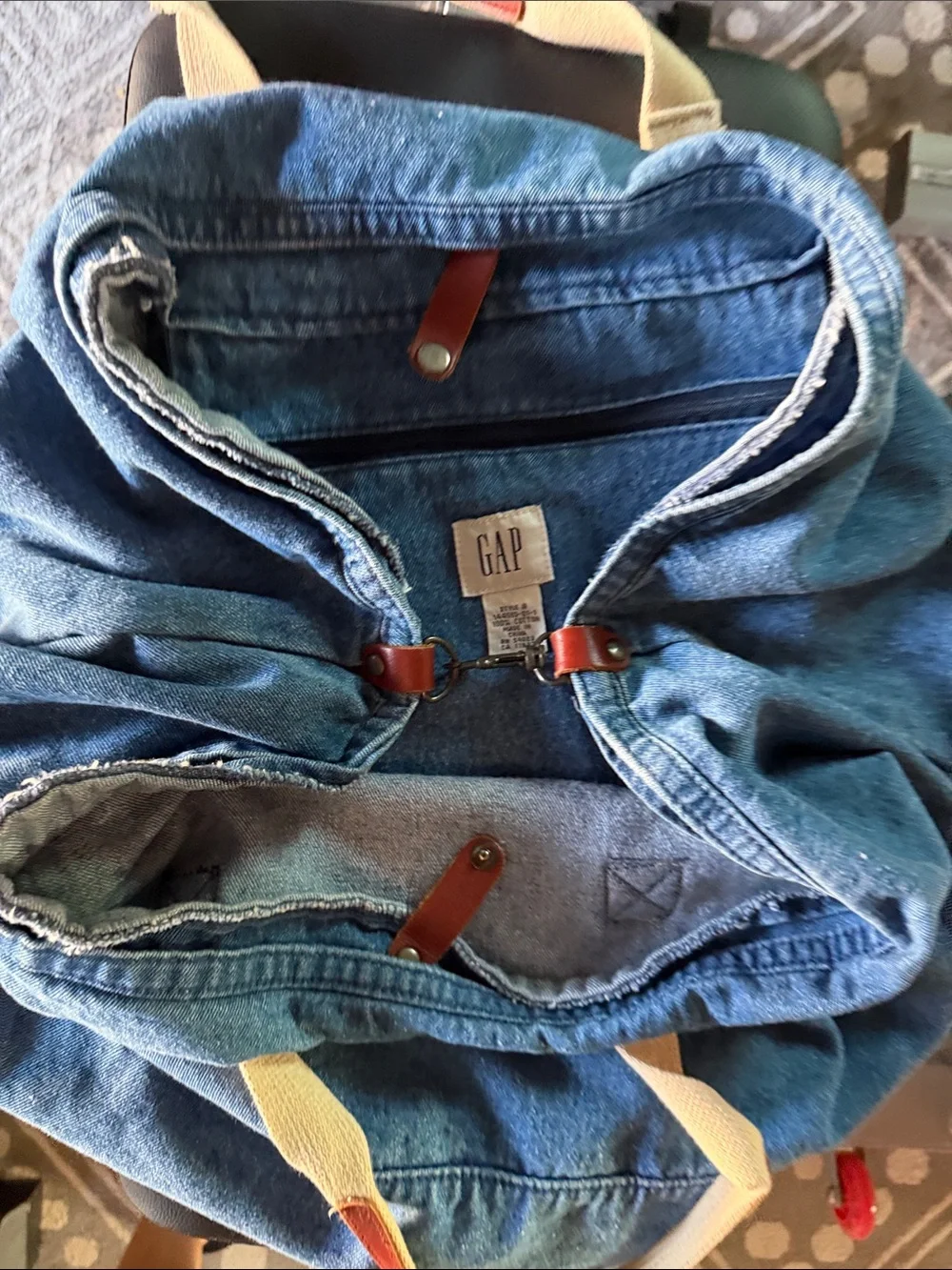 GAP Blue Canvas Tote with Tan Straps